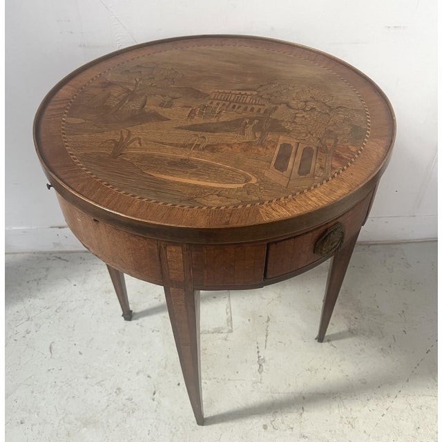 Louis XVI Style Marquetry Pedestal Table with Removable Top, 20th Century For Sale - Image 15 of 15