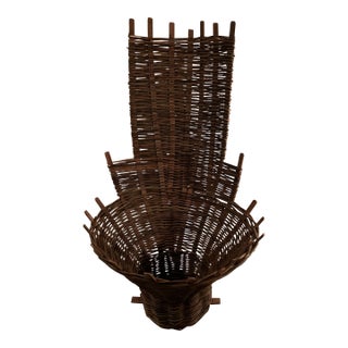 Antique Wicker and Wood Hanging French Harvesting Basket For Sale