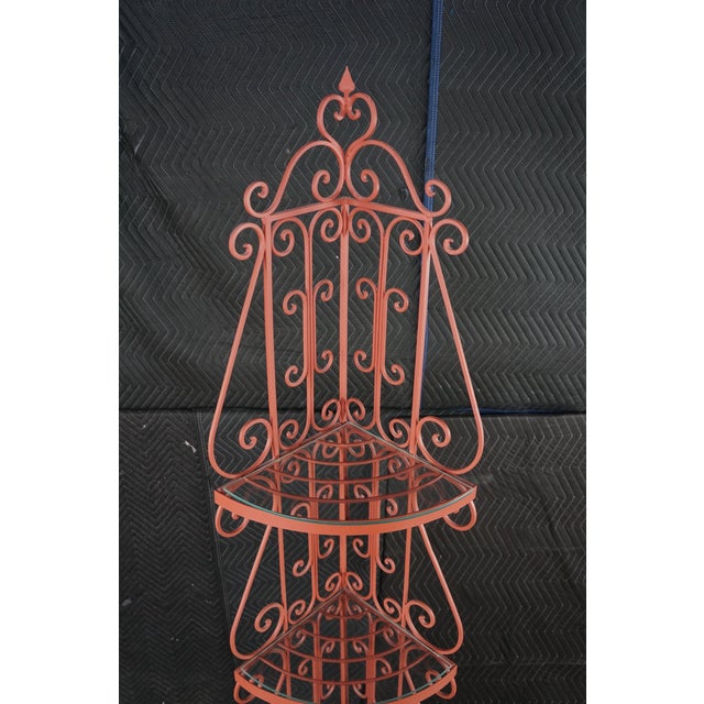 Vintage French Style Red Scrolled Wrought Iron Four-Tier Corner Etagere Stand For Sale - Image 11 of 18