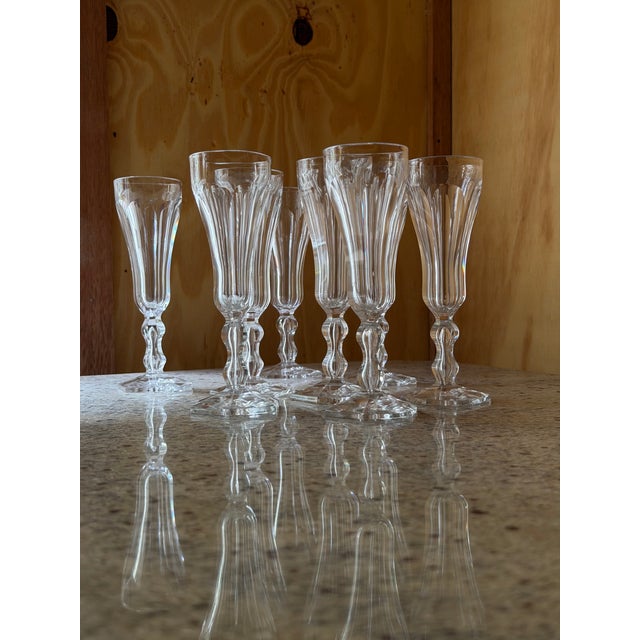 Vintage Crystal Champagne Flutes, France, 1920s, Set of 8 For Sale - Image 15 of 18