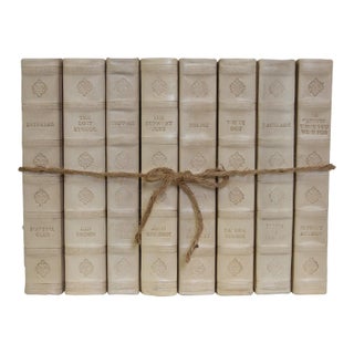 Decorative Books - Ivory Leather Book Bundle - 1 Foot of Cream Books For Sale