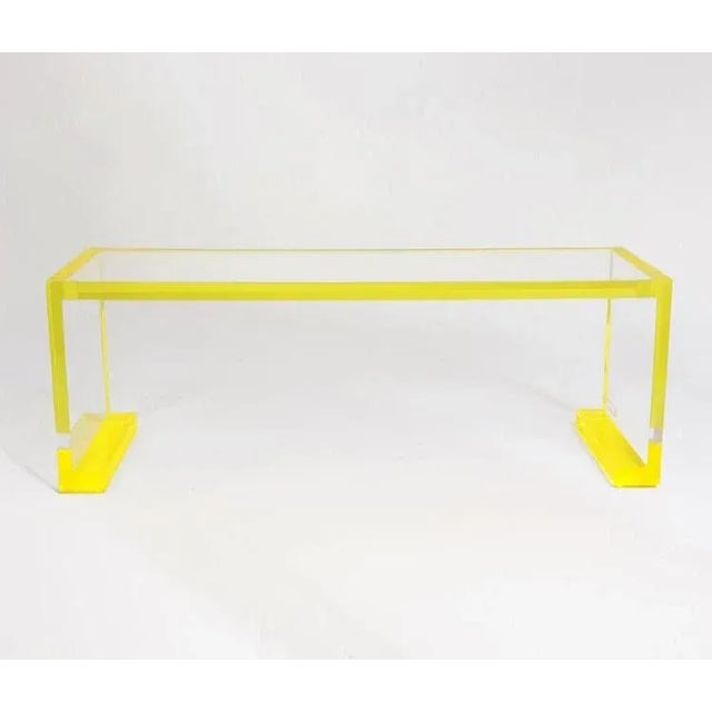 Yellow-Transparent Lucite Console Table For Sale - Image 6 of 6