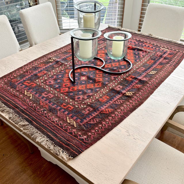 Vintage Baluch Tribal Rug 3x5 Hand Knotted Wool Geometric Carpet Runner For Sale - Image 4 of 4