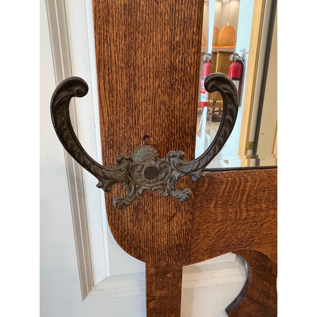 1920s 1920s Victorian Oak Hall Tree W/ Storage Bench Seat For Sale - Image 5 of 12