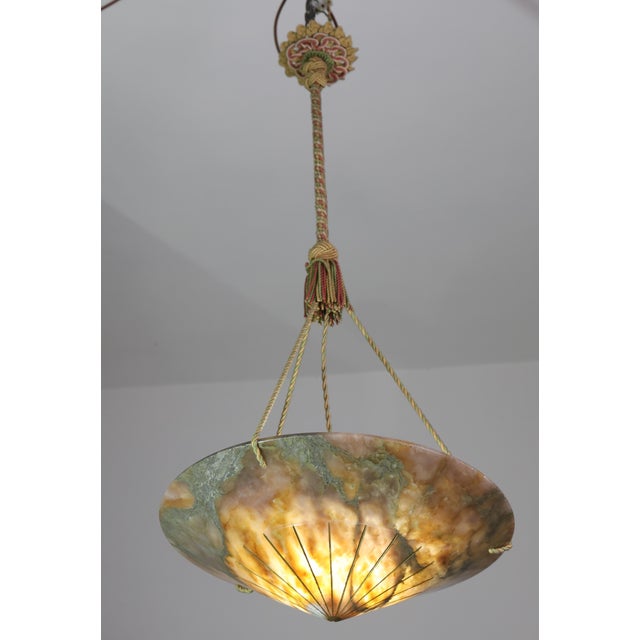 1940s Antique Art Decò Liberty Alabaster Chandelier For Sale - Image 5 of 18