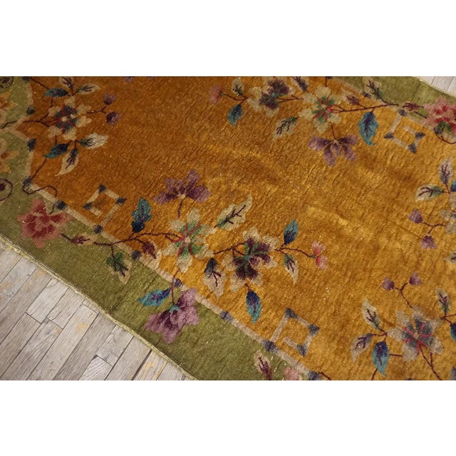 Textile 1920s Yellow Gold Floral Antique Chinese Art Deco Carpet 4' X 6'6'' Knotted Wool Rug For Sale - Image 7 of 8