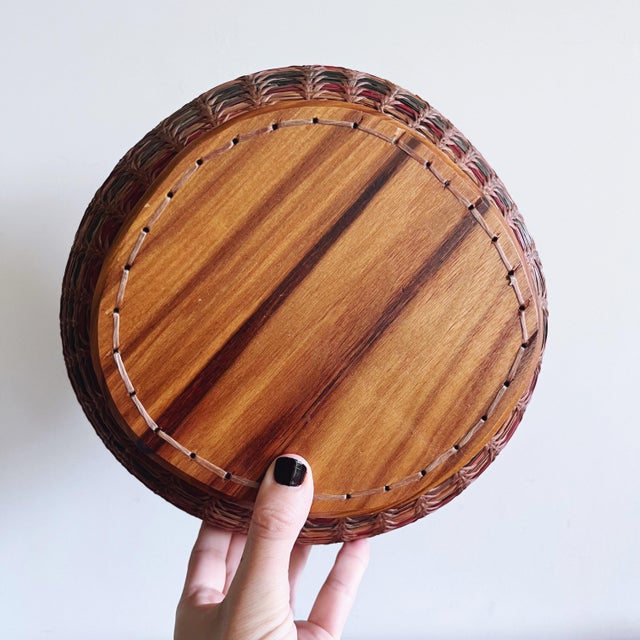 Vintage Woven Pine Needle Basket With Inlaid Petrified Wood For Sale In Austin - Image 6 of 6