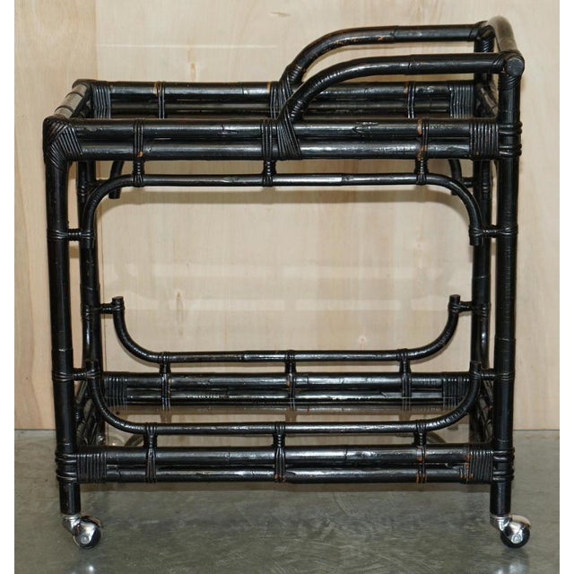 Mid-Century Chinese Modern Ebonised Serving Trolley with Bamboo Frame For Sale - Image 17 of 18