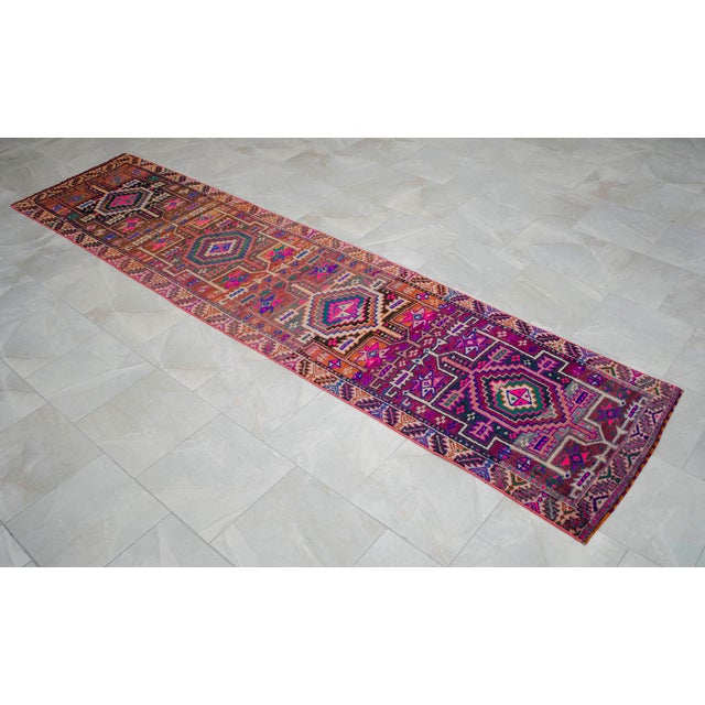 Purple 1970s Vintage Purple Hand Knotted Runner Rug - 2′10″ × 12′ For Sale - Image 8 of 12