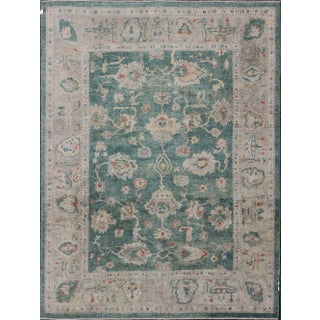 Green Color Turkish Oushak Rugby Keivan Woven Arts 10'7'' X 13'8'' For Sale