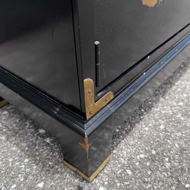 Metal Vintage Chine Black Hand Painted Sideboard With Brass Accents For Sale - Image 7 of 8