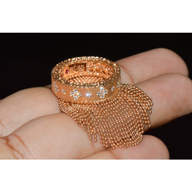 Late 20th Century Authentic Roberto Coin Princess Tassel Fringe Diamond Ring 18k Rose Gold, Size 7 For Sale In Dallas - Image 6 of 13
