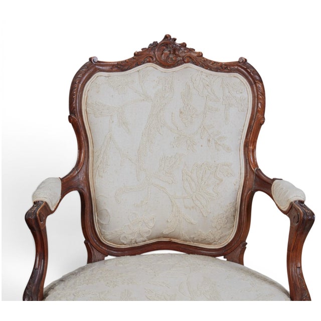Antique Swedish Louis XV Style Beechwood Fauteuil Arm Chairs - 1 of 2 For Sale - Image 4 of 5