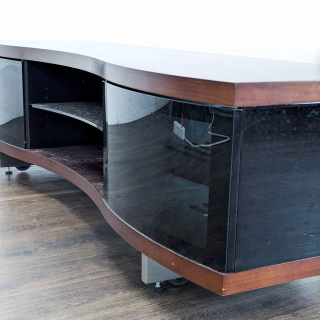 Wood Bdi Ola Chocolate Curved Tv Cabinet For Sale - Image 7 of 8