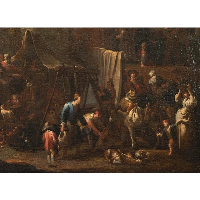 Market scene is an original oil on canvas realized in the first half of 18th Century by Pietro Domenico Olivero...