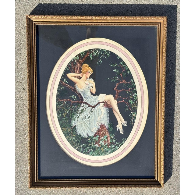 Blue 1920's Framed French Artwork "Lovers Message" by Marcel Le Boulte For Sale - Image 8 of 8