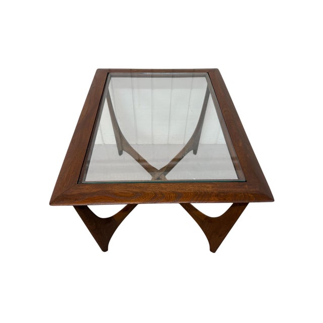 1960s Mid-Century Modern Lane "Silhouette" Walnut Glass Top Side Tables - Set of 2 For Sale - Image 5 of 9