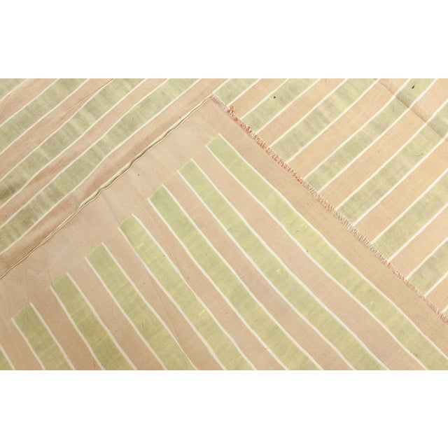 Olive Doris Leslie Blau Vintage Indian Dhurrie Olive Green and Warm Beige Rug For Sale - Image 8 of 8