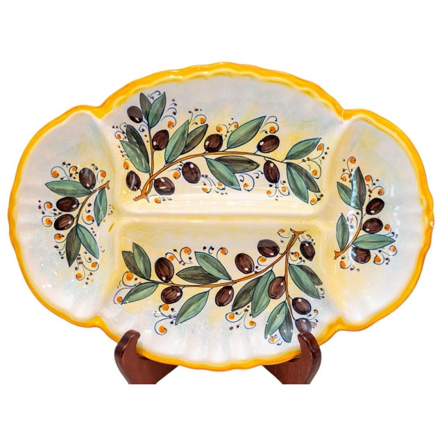 Italian Set of 3 Italian Platters in Olive, Lemon and Fruit Patterns, 1990s For Sale - Image 3 of 12