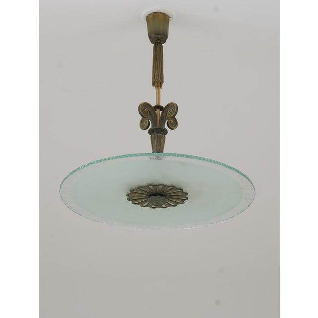 Swedish Art Deco Chandelier in Glass and Patinated Brass, 1940s For Sale - Image 3 of 10