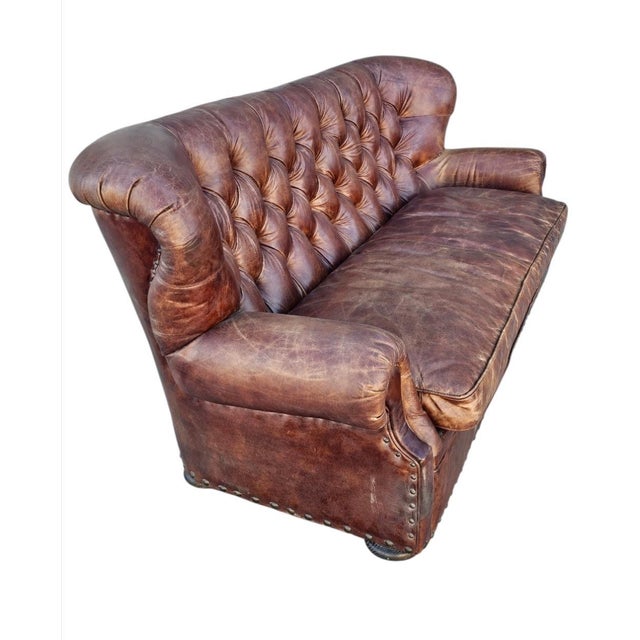 Restoration Hardware Leather Churchill Tufted Sofa For Sale - Image 10 of 18