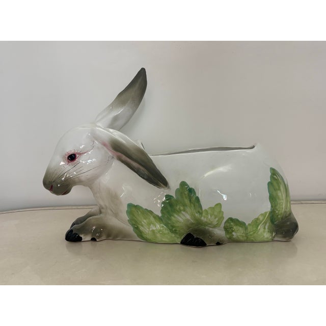 Farmhouse 1980s Large Italian Ceramic Rabbit With Cabbage Planter Cachepot For Sale - Image 3 of 10