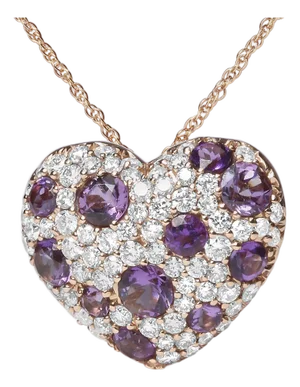 18K Rose Gold 3/4 Cttw Diamond and Purple Amethyst Cluster Heart Shape 18" Pendant Necklace (G-H Color, SI1-SI2 Clarity)