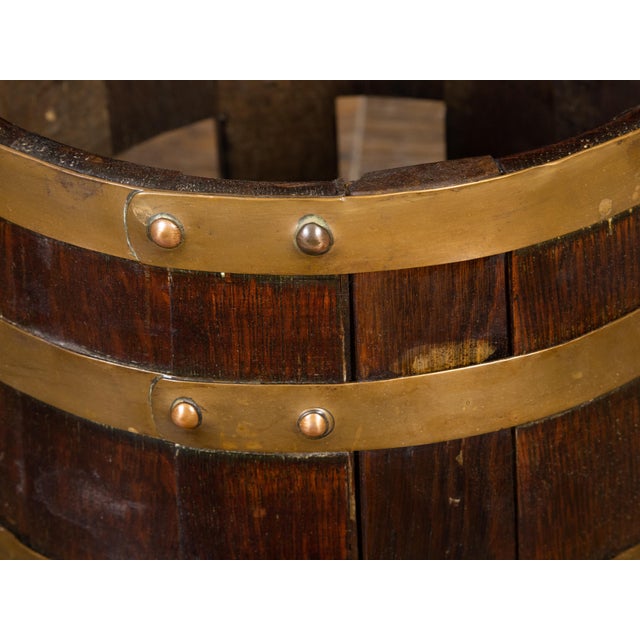 Labeled English 1900s R.A. Lister & Co. Oak and Brass Barrel with Open Section For Sale - Image 9 of 10