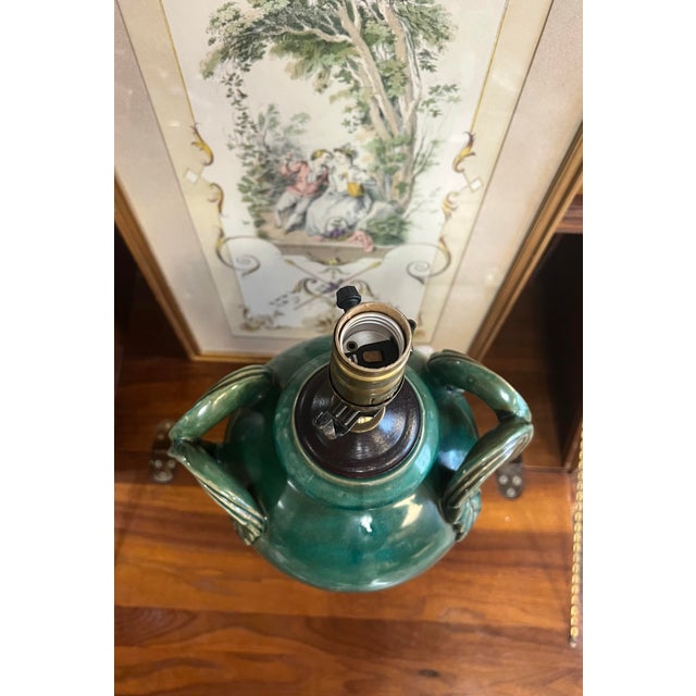 Turquoise Vintage Turquoise-Green Glazed Ceramic Urn-Style Lamp For Sale - Image 8 of 8