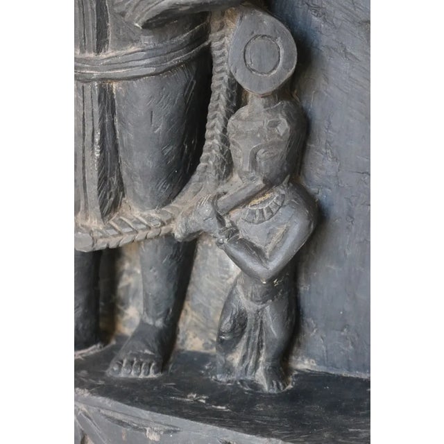 1910s Hand Carved Stone Shiva Painted Black With Wood Base For Sale - Image 5 of 10