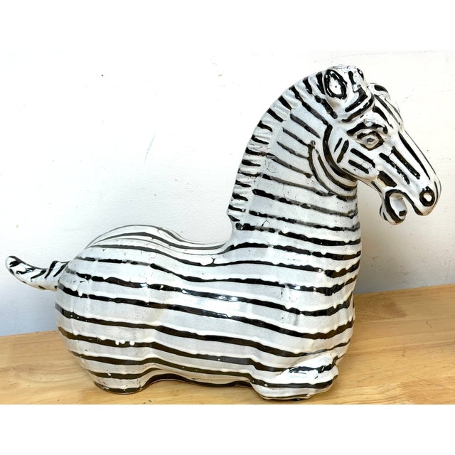 Late 20th Century Pair Italian Mid-Century Modern Glazed Pottery Zebra Style of Raymor For Sale - Image 5 of 12