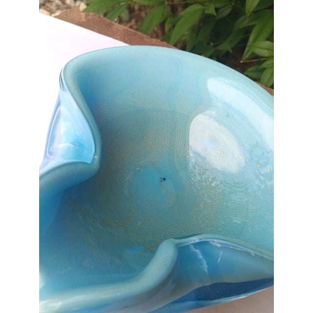 Vintage Murano-Attributed Sculptural Blue Sommerso Art Glass Ashtray / Catchall With Gold Flecks For Sale - Image 9 of 11