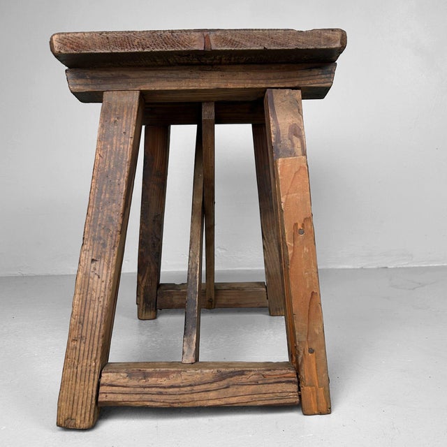 Brown Vintage Japanese Wooden Stool, 1920s For Sale - Image 8 of 12