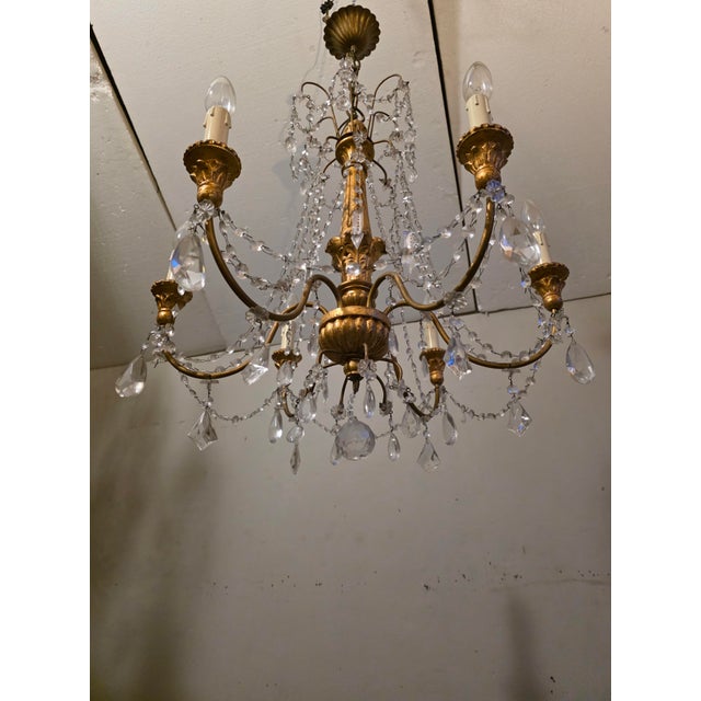 Traditional Genoese Chandelier in Gilded Wood and Crystals, 1950s For Sale - Image 3 of 9