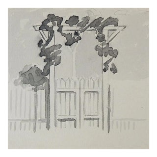 Vintage Garden Gate Watercolor Painting Grisaille Study For Sale