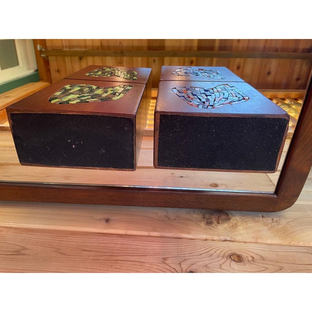 1950s Mid-Century Abstract Cat Mosaic Wood Sculptural Boxes, Pair For Sale - Image 5 of 8