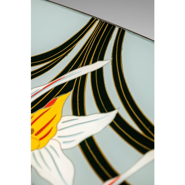 1960s Japanese Mid-Century Modern Hand-Painted Glass Serving Dish Depicting Orchids W/ Protective Case by Mitsukoshi For Sale - Image 17 of 18