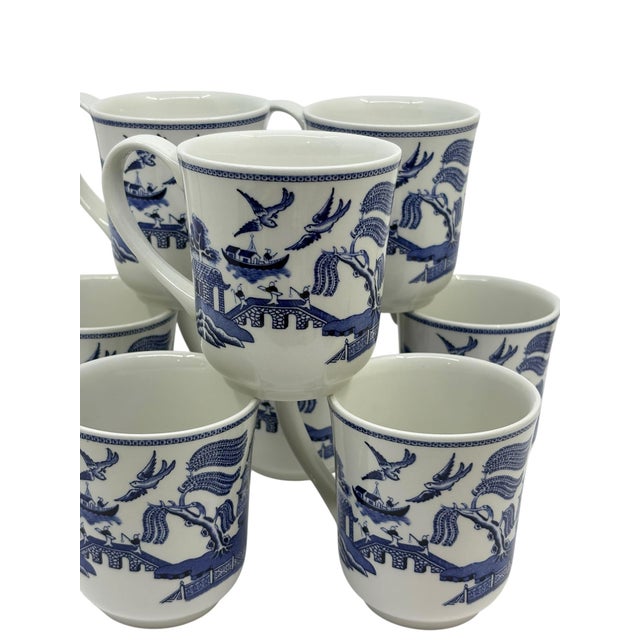 Chinoiserie Johnson's Brothers Blue Willow Chinoiserie Mugs Made in England -Set of 8 For Sale - Image 3 of 12