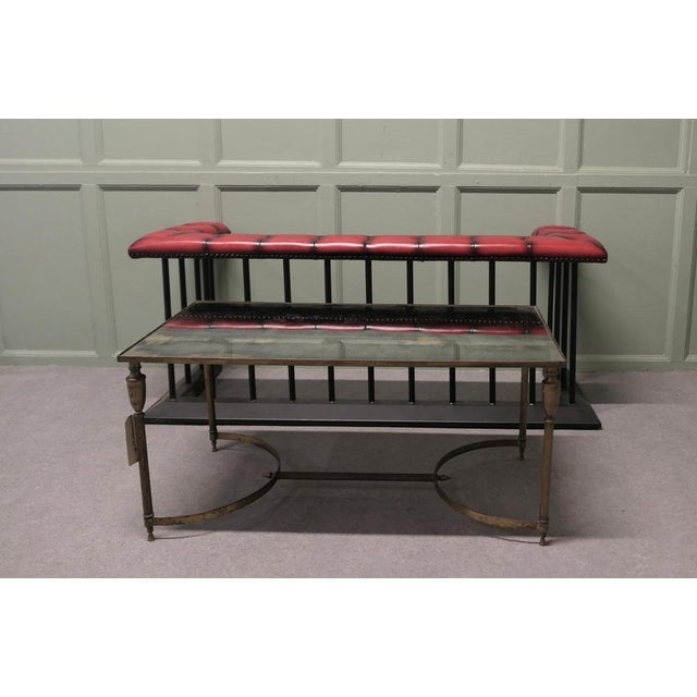 A Wrought Iron and Leather Wrap Around Fire Side Fender, Otherwise known a Club Fender, a statement piece in any room,...