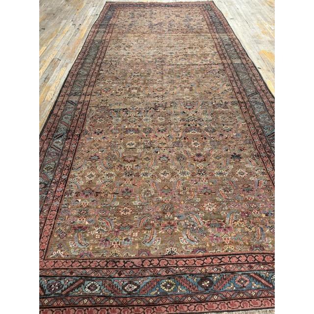 Late 19th Century 1880s Rustic Camel Geometric Antique Bakshaiesh Handknotted Wool Gallery Rug For Sale - Image 5 of 8