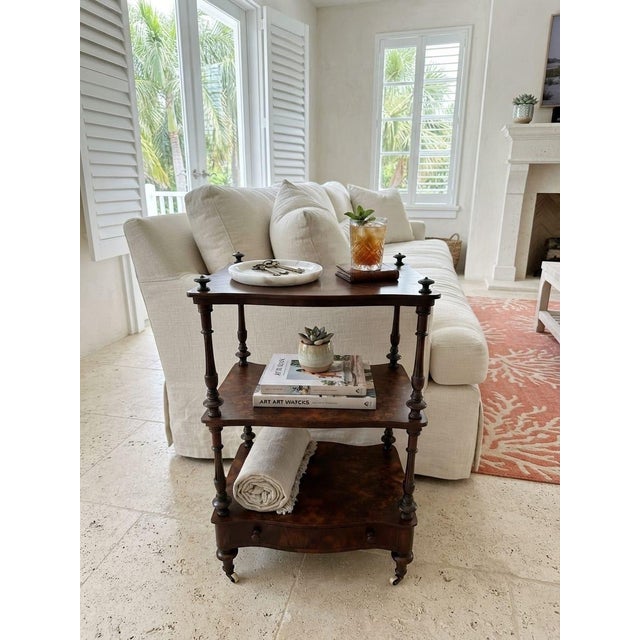 Antique Victorian Burr Walnut Whatnot / Étagère Shelf Unit For Sale In West Palm - Image 6 of 12