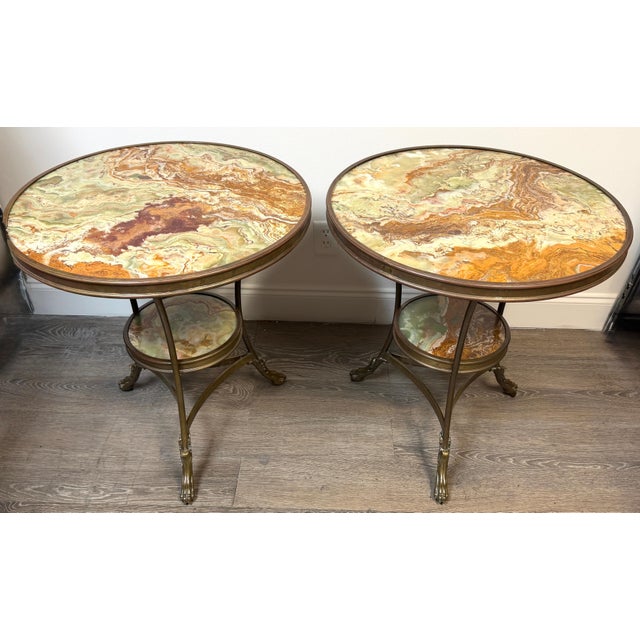 Pair French Neoclassical Bronze & Book-Matched Onyx Gueridons For Sale - Image 15 of 15