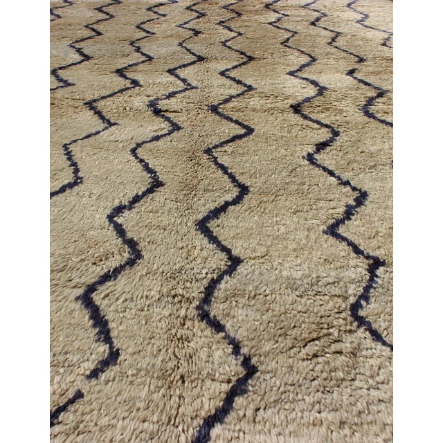 Textile Mid 20th Century Mid 20th Century Vintage Tulu Rug With Modern Design in Off Taupe Color and Dark Blue Lines For Sale - Image 7 of 12