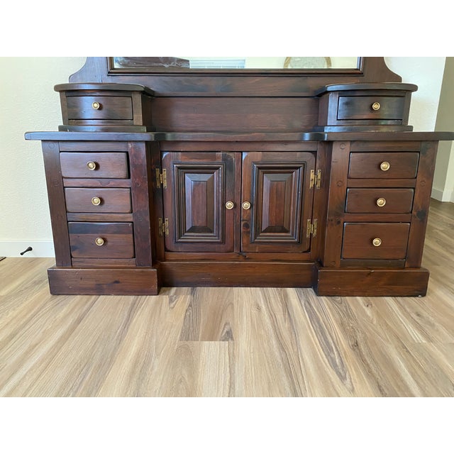 Vintage Heywood-Wakefield Dark Wood Dresser With Architectural Mirror For Sale - Image 9 of 13