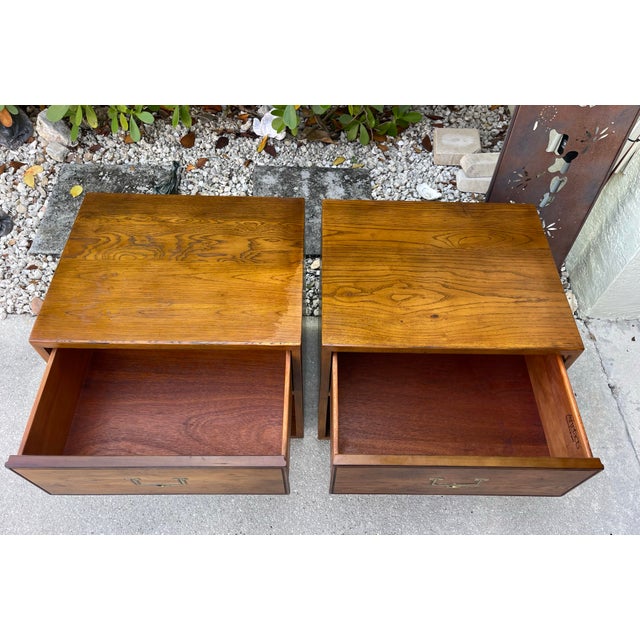 Wood Vintage Henredon Artifacts Campaign Style Nightstands With Brass Hardware, a Pair For Sale - Image 7 of 11
