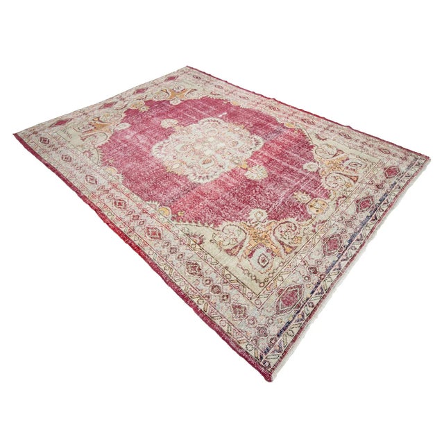 1960s Vintage Distressed Turkish Oushak Rug- 5′10″ × 8′ For Sale - Image 4 of 7