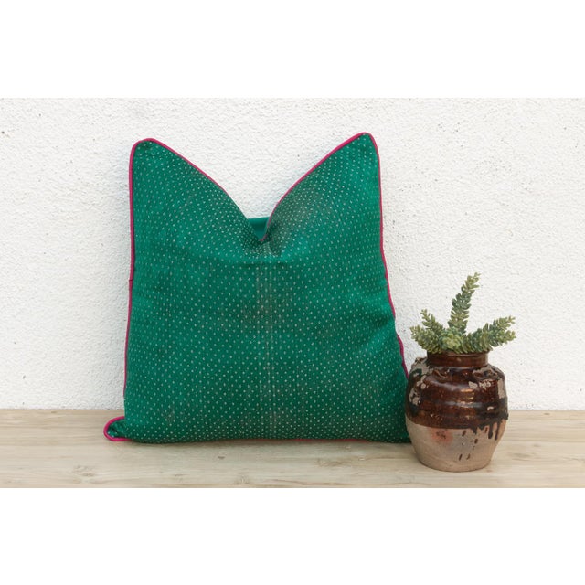 Kasa Green Dotted Ahir Handloom Pillow For Sale In Los Angeles - Image 6 of 6