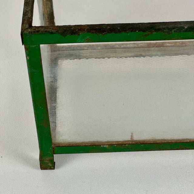 American Small Antique Metal & Old Glass Terrarium in Green Patina, Decorative For Sale - Image 3 of 8