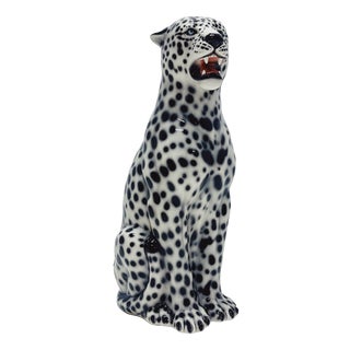 White Leopard Statue in Ceramic by Ceramic Boxer For Sale