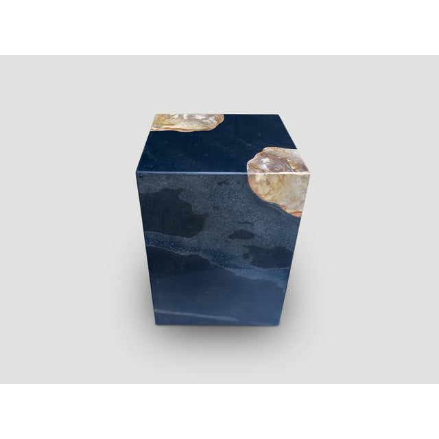 Andrianna Shamaris Volcanic Stone and Petrified Wood Side Table For Sale - Image 4 of 5